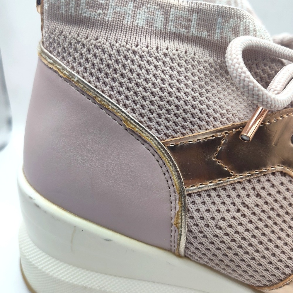 Michael Kors Markie Bootie Pink Sneakers Rose Gold Shoes Size 9.5 Stretch Knit - Picture 4 of 16